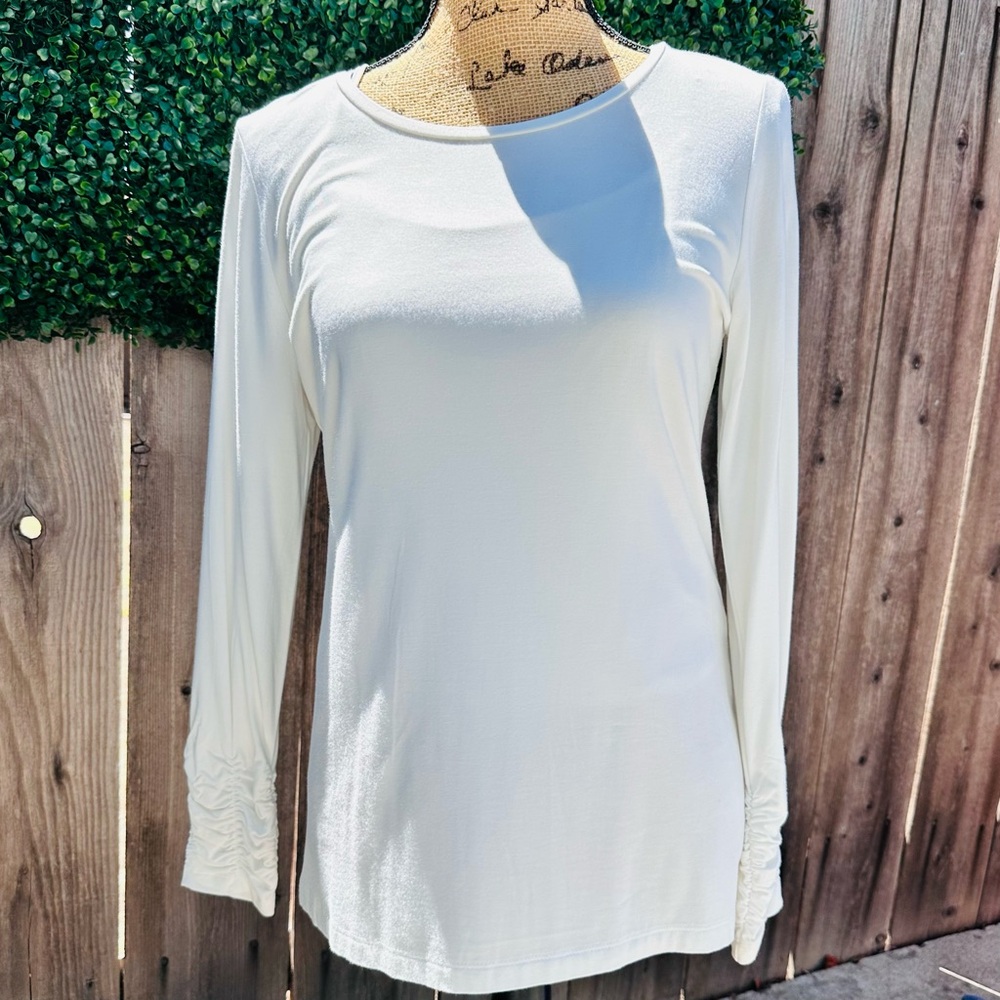 Alfani Cream Colored Long Sleeve Women's Blouse with Lovely Ruched Sleeves